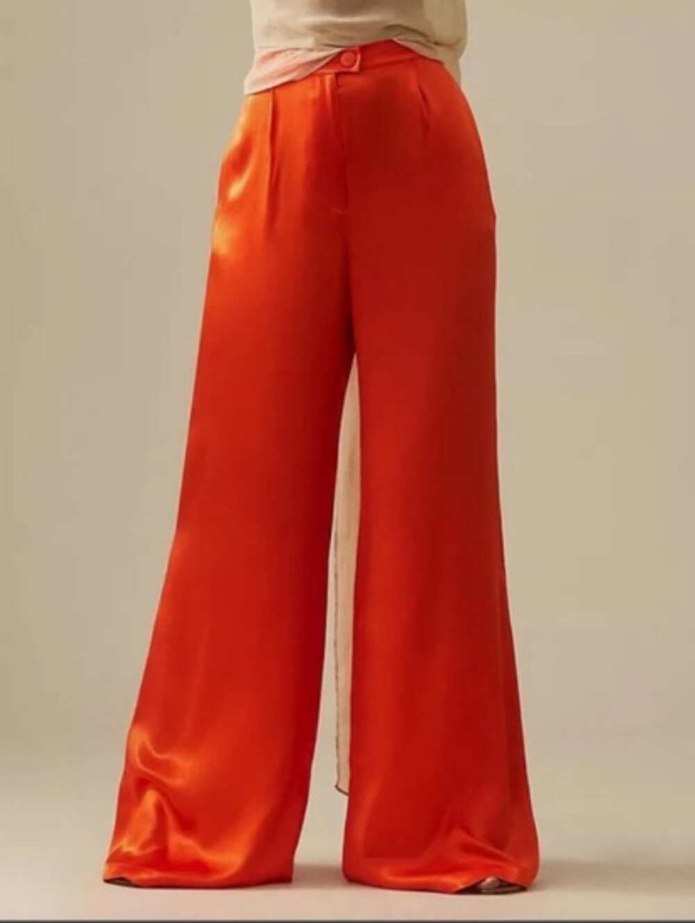 Anthropologie Vibrant Orange Satin Wide-Leg Pants